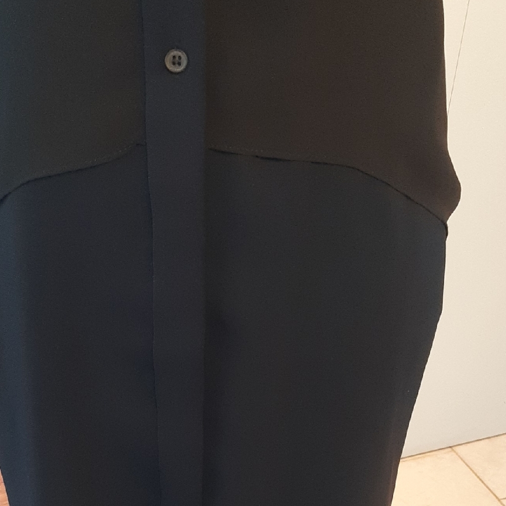 ALLSAINTS😇NAVY & Black PRETTY Lightweight FULL BUTTON Up SHEER SLEEVES High Low - Picture 6 of 13